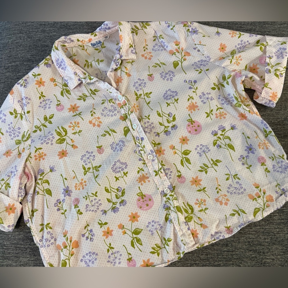 Vintage Petite Bell Short Sleeve Floral Blouse Made In Japan Sz 42